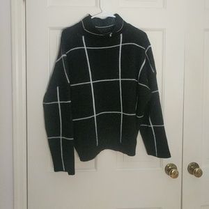 Vintage grid print mock neck sweater